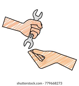 hands with wrench tool isolated icon