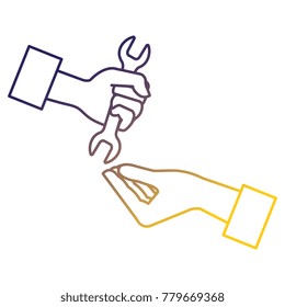hands with wrench tool isolated icon