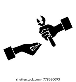 hands with wrench tool isolated icon
