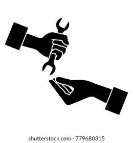 hands with wrench tool isolated icon