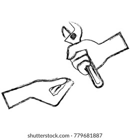 hands with wrench tool isolated icon