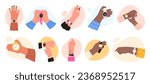 Hands with wrist watch set vector illustration. Cartoon isolated arm or fist of person with digital and analogue wristwatch collection, people check and control appointment time with chronometer