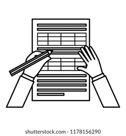 hands writing with pen in document