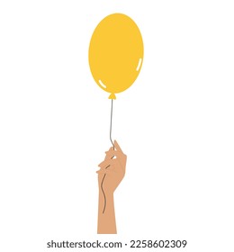 Hands with yellow balloon. Modern flat vector illustration 