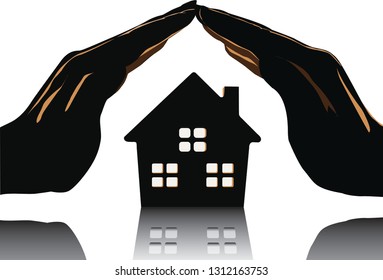 Hands of a young woman surround a wood house model. Real estate agent offer house, property insurance and security, affordable housing concepts