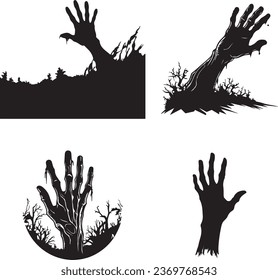 Hands of a Zombie in Silhouette. Vector Illustration Set of Creepy and Crooked Lambs of a Zombie Sticking Out from Graveyard Ground. Halloween Zombie Hands