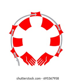 Hands-a lifeline. Rescue on the water. Metaphor of care