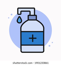 Handsanitizer Antibacterial Icon Filled Line. Sanitizer Bottle Logo. Soap Gel Antiseptic Design Vector Symbol Illustration
