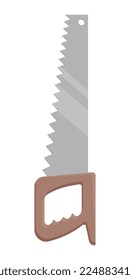 Handsaw carpentry tool with hardened teeth isolated on white background, flat icon. Repair tool. Joinery or carpentry instruments. 