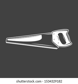 Handsaw. Element of the carpentry isolated on black background. Symbol for carpentry design labels and emblems. Vector illustration