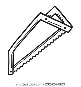 Handsaw hand drawn outline sign illustration. Simple hacksaw tool with blade pen drawing illustration logo image. Wood cuter saw great for carpenter simple object drawing decoration. Blade device art.