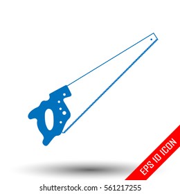 Handsaw icon. Simple flat logo of handsaw on white background. Vector illustration.