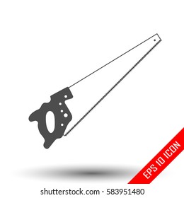 Handsaw icon. Simple flat logo of handsaw on white background. Vector illustration.
