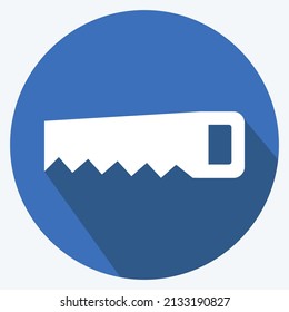 Handsaw Icon in trendy long shadow style isolated on soft blue background