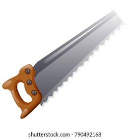 Handsaw isolated on white background. Vector cartoon close-up illustration.