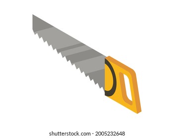 Herramienta de mano isométrica para sierra de mano. Icono detallado de la herramienta para reparación manual. Equipo vectorial del instrumento del constructor. Suministros de herramientas en fondo blanco