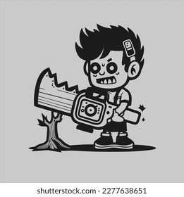 Handsaw and kid cartoon Silhouette Vector Design