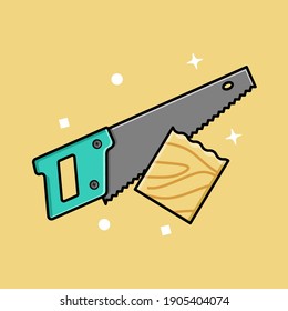 Handsaw and Lumber Vector Illustration