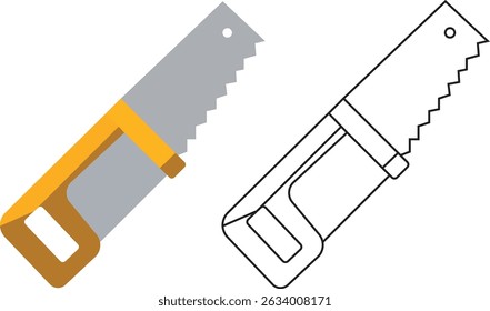 Handsäge Seite an Seite Vergleich farbig vs Linie Kunst Symbol Vektor