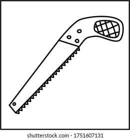 Handsaw. Single element of home and garden set. Doodle style.