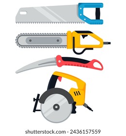 Handsaw vector cartoon set isolated on a white background.