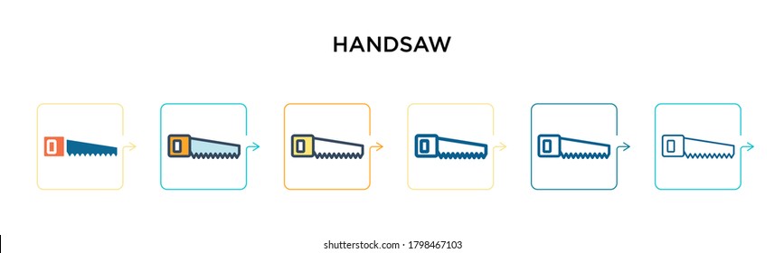 Handsaw vector icon in 6 different modern styles. Black, two colored handsaw icons designed in filled, outline, line and stroke style. Vector illustration can be used for web, mobile, ui