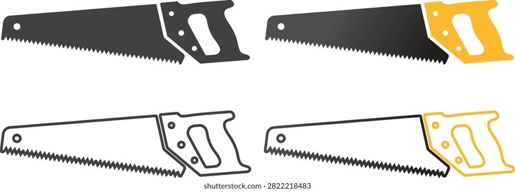 Handsaws woodworking carpenter construction cutting tools vector collection, saw, handsaw, woodworking, carpenter, tool, cutting, set, icon, symbol