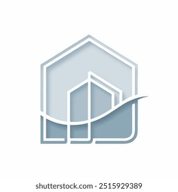 Hand-scribbled simple and elegant house logo in light blue