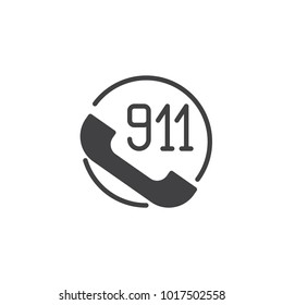 Handset with 911 icon vector, filled flat sign, solid pictogram isolated on white. Emergency number 911 call symbol, logo illustration.