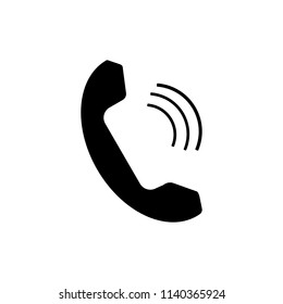 Handset black vector icon with waves. Telephone symbol for website or apps. Phone illustration in flat style.