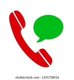 Handset flat icon with speech bubble - stock vector