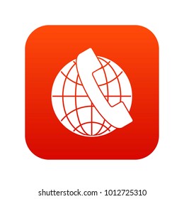 Handset and globe icon digital red for any design isolated on white vector illustration
