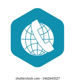 Handset and globe icon. Simple illustration of handset and globe vector icon for web