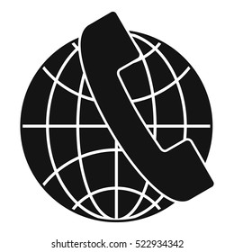 Handset and globe icon. Simple illustration of handset and globe vector icon for web