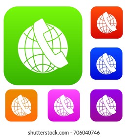 Handset and globe set icon in different colors isolated vector illustration. Premium collection