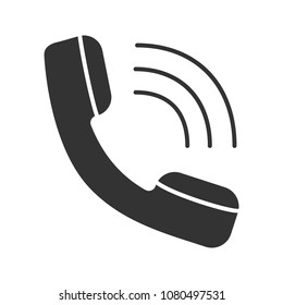 Handset glyph icon. Incoming call. Hotline. Telephone support. Silhouette symbol. Negative space. Vector isolated illustration