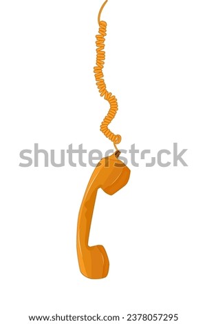 Handset hanging on wire isolated on white background. Vintage telephone receiver on spirale cord. Phone conversation, disconnected, call us or contact us concept. Stock vector illustration