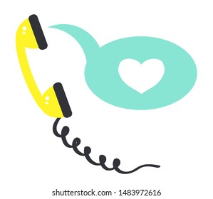Handset and heart on a white background. Vector illustration.
