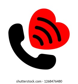 Handset icon, heart icon, flat style. Vector
