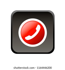 Handset icon. Red decline call. Phone sign white on red background. Vector flat illustration. Telephone symbol. Decline phone call button.