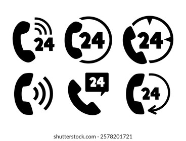 Handset icon set, phone, telephone, 24 hour service. Vector illustration