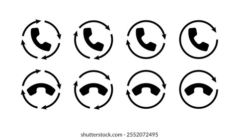 Handset Icon Set. Refresh button. Silhouette Style. Vector icons