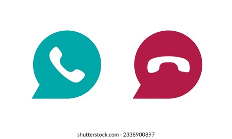 handset icon in text bubble in color on white background, phone call or pick up the phone