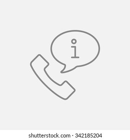 Handset with information sign line icon for web, mobile and infographics. Vector dark grey icon isolated on light grey background.