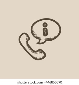 Handset with information sign vector sketch icon isolated on background. Hand drawn Handset with information sign icon. Handset with information sign sketch icon for infographic, website or app.
