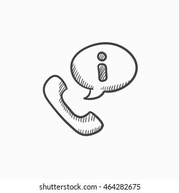 Handset with information sign vector sketch icon isolated on background. Hand drawn Handset with information sign icon. Handset with information sign sketch icon for infographic, website or app.