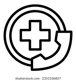 Handset and medicine cross line icon, Medical concept, Emergency call sign on white background, Handset with medical icon in outline style mobile concept web design. Vector graphics.