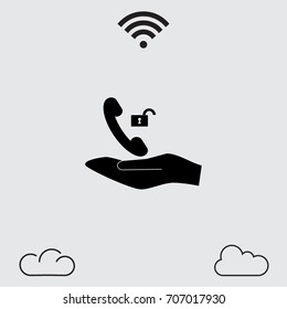 Handset and open lock vector icon