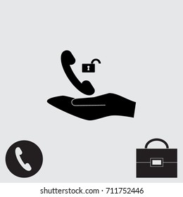 Handset and open lock vector icon