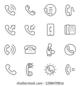 handset, phone call, icon set. telephone, linear icons. Line with editable stroke